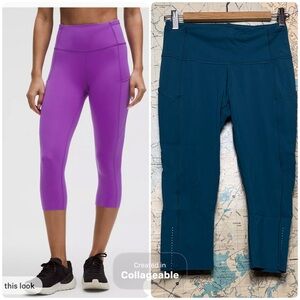 Lululemon Fast & Free Cropped 7 Pocket Leggings, Teal, 8